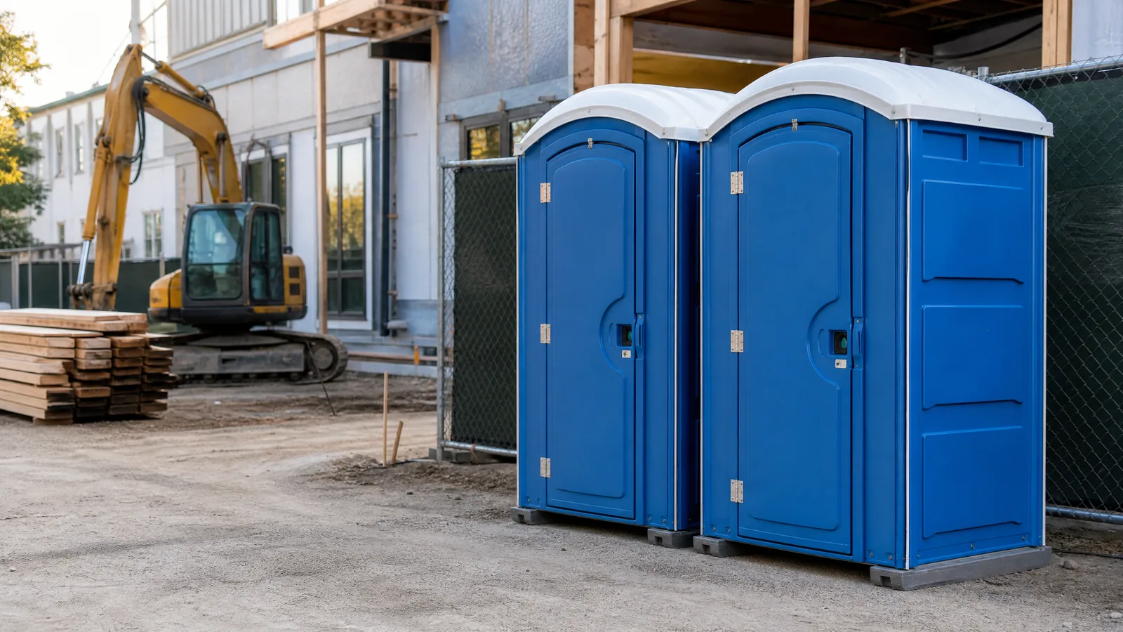 Portable restroom units near a construction area